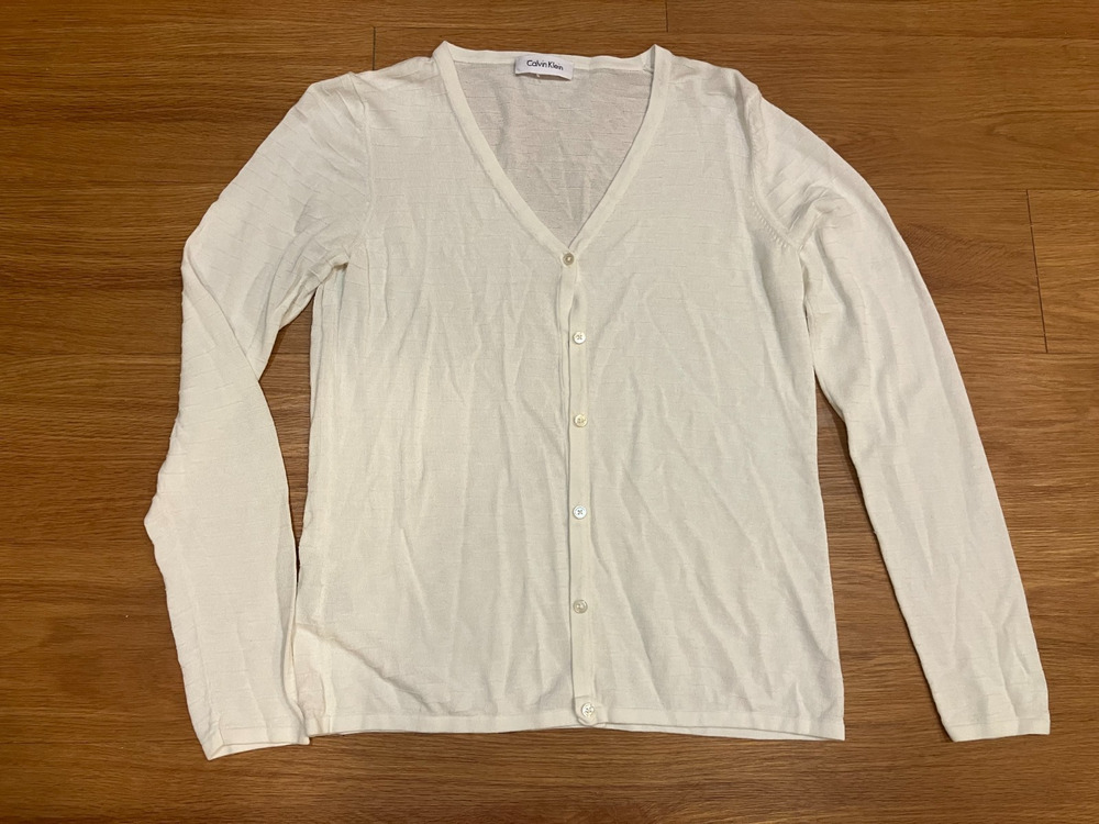Calvin Klein Women White Cardigan Buttons V-Neck Cotton/Rayon Size S